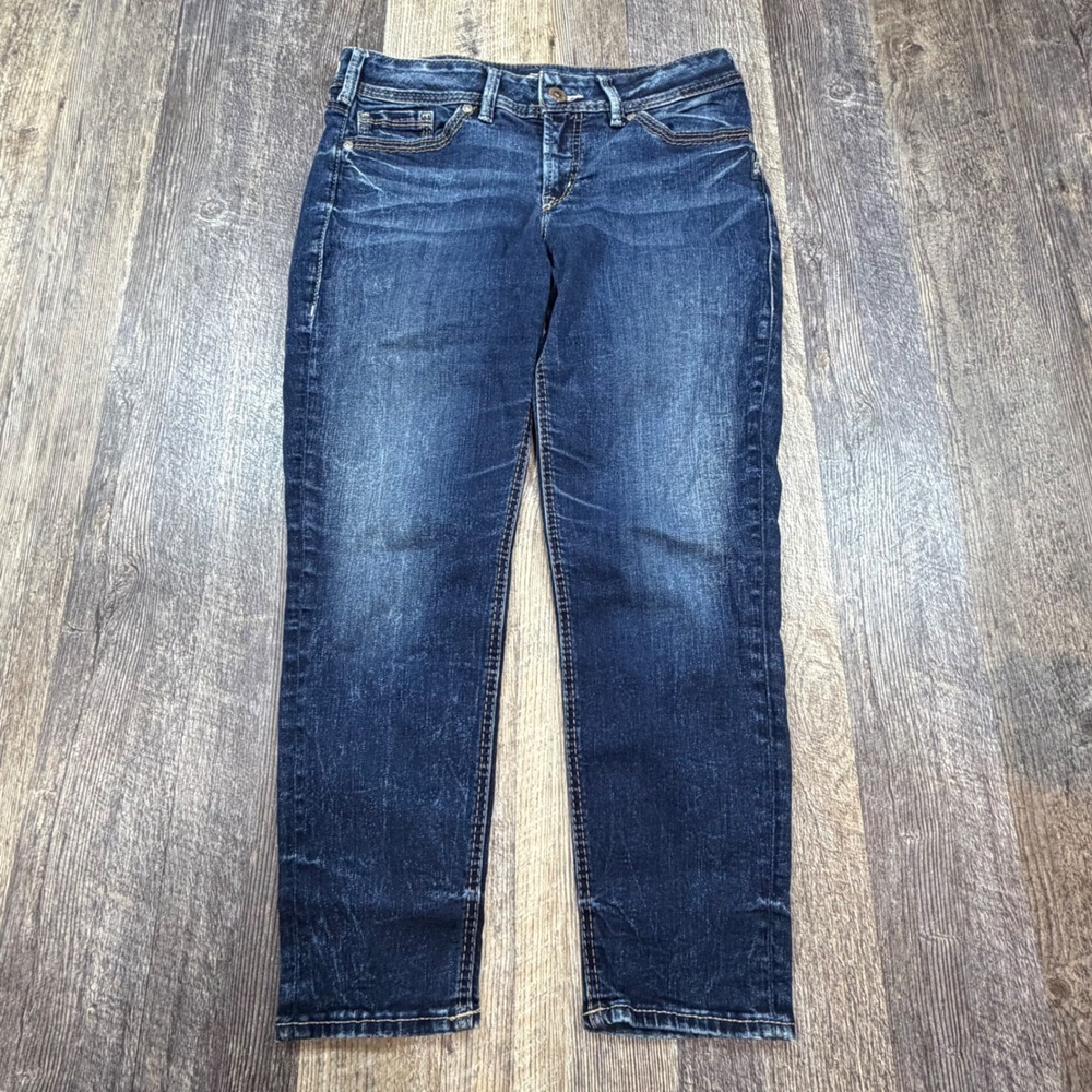 Silver Jeans Suki Skinny Crop Womens 32x25 Dark Blue Wash Stretch Denim